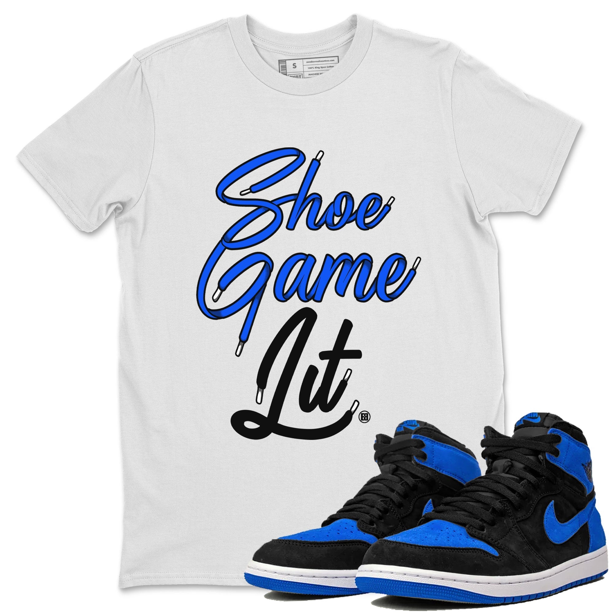 Shoe Game Lit Shoe Lace snkmatch Tee - Air Jordan 1 Royal Reimagined
