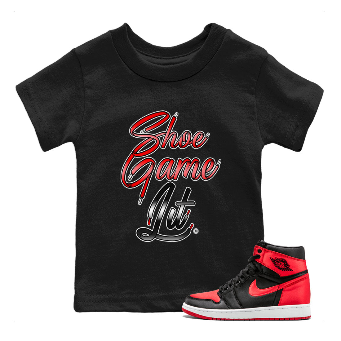 Shoe Game Lit Shoe Lace Kids Tops - Air Jordan 1 Satin Bred