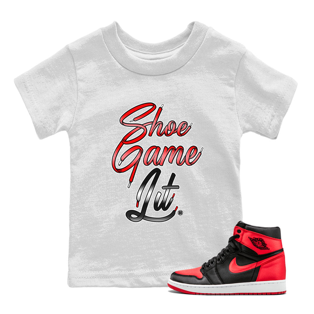 Shoe Game Lit Shoe Lace Kids Tops - Air Jordan 1 Satin Bred