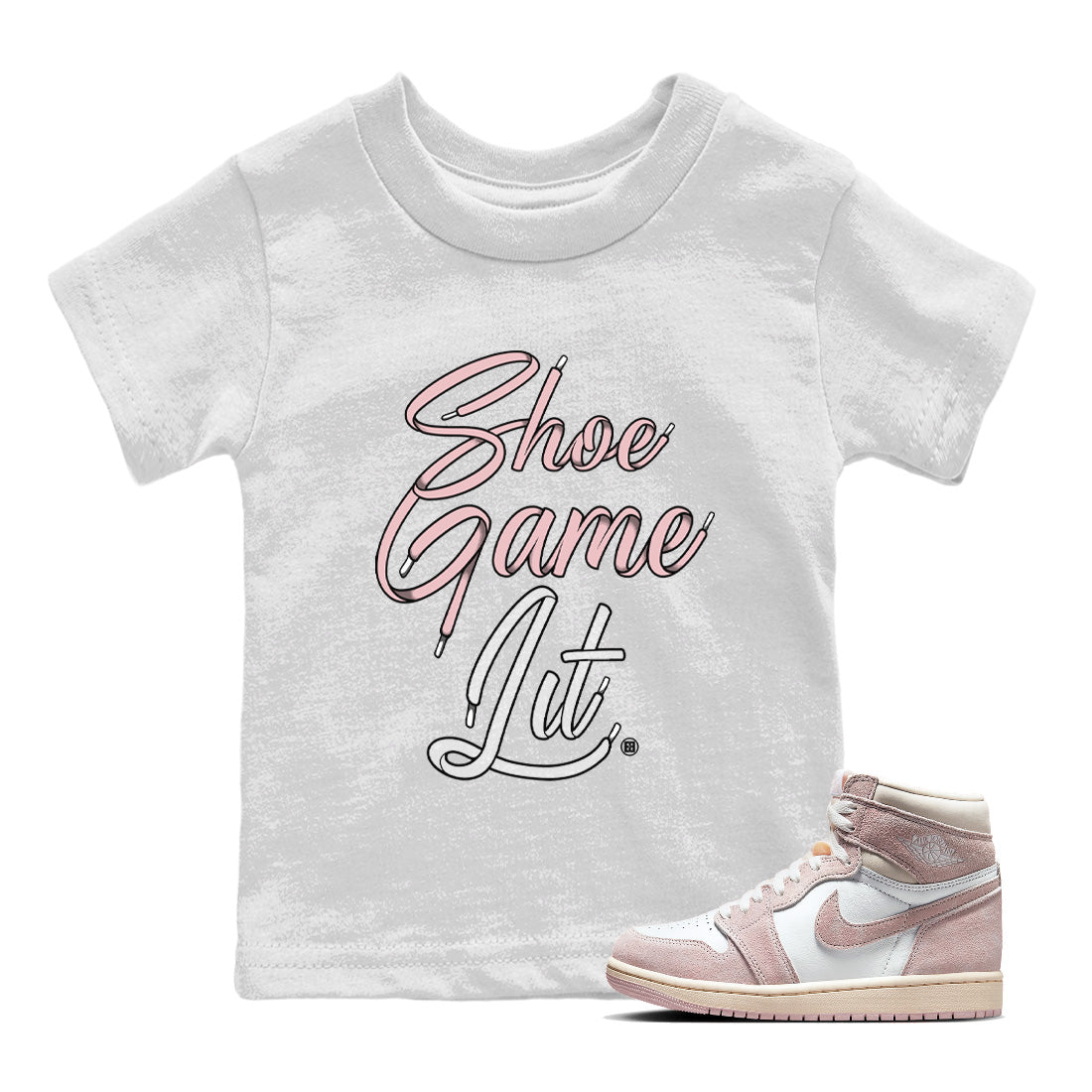 Shoe Game Lit Shoe Lace Kids Tops - Air Jordan 1 Washed Pink