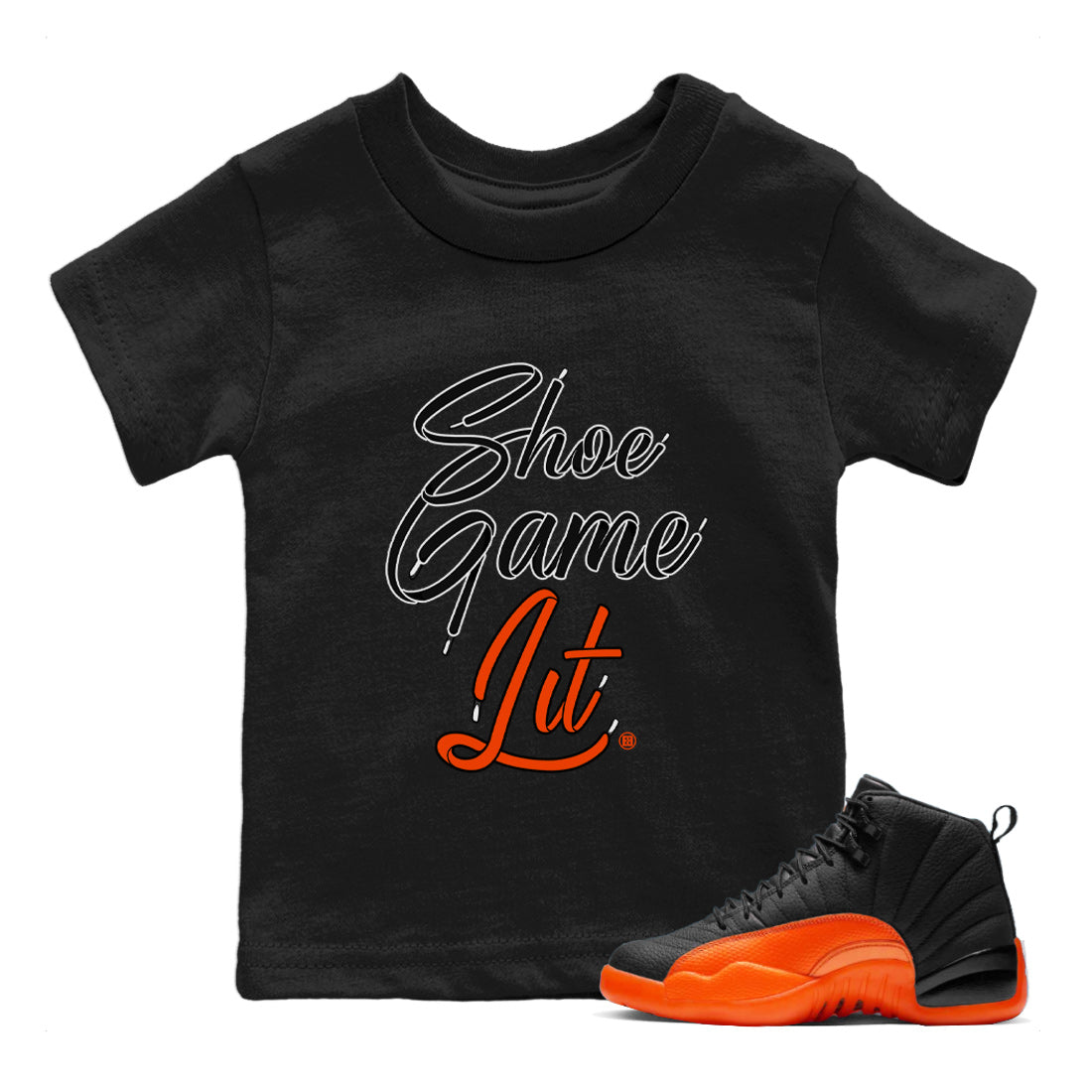 Shoe Game Lit Shoe Lace Kids Tops - Air Jordan 12 Brilliant Orange