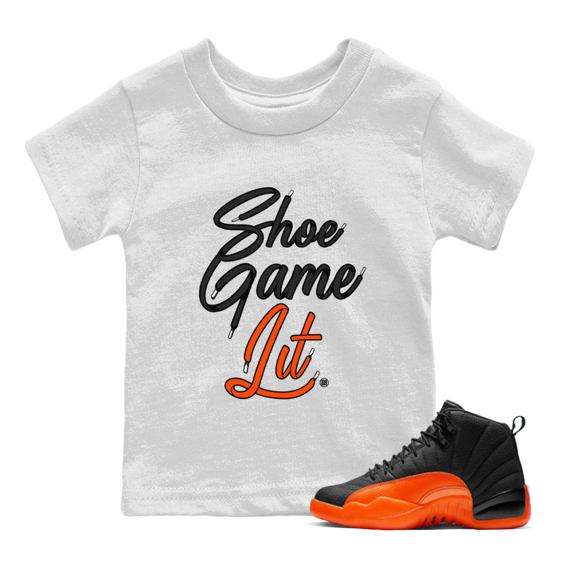 Shoe Game Lit Shoe Lace Kids Tops - Air Jordan 12 Brilliant Orange