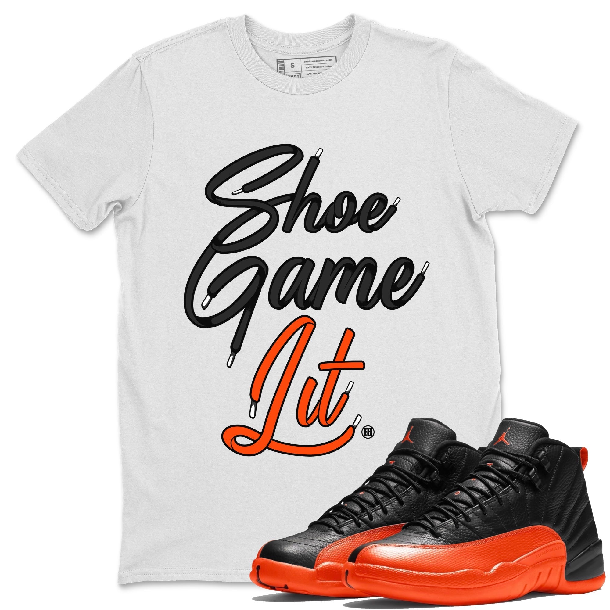 Shoe Game Lit Shoe Lace Unisex Tops - Air Jordan 12 Brilliant Orange