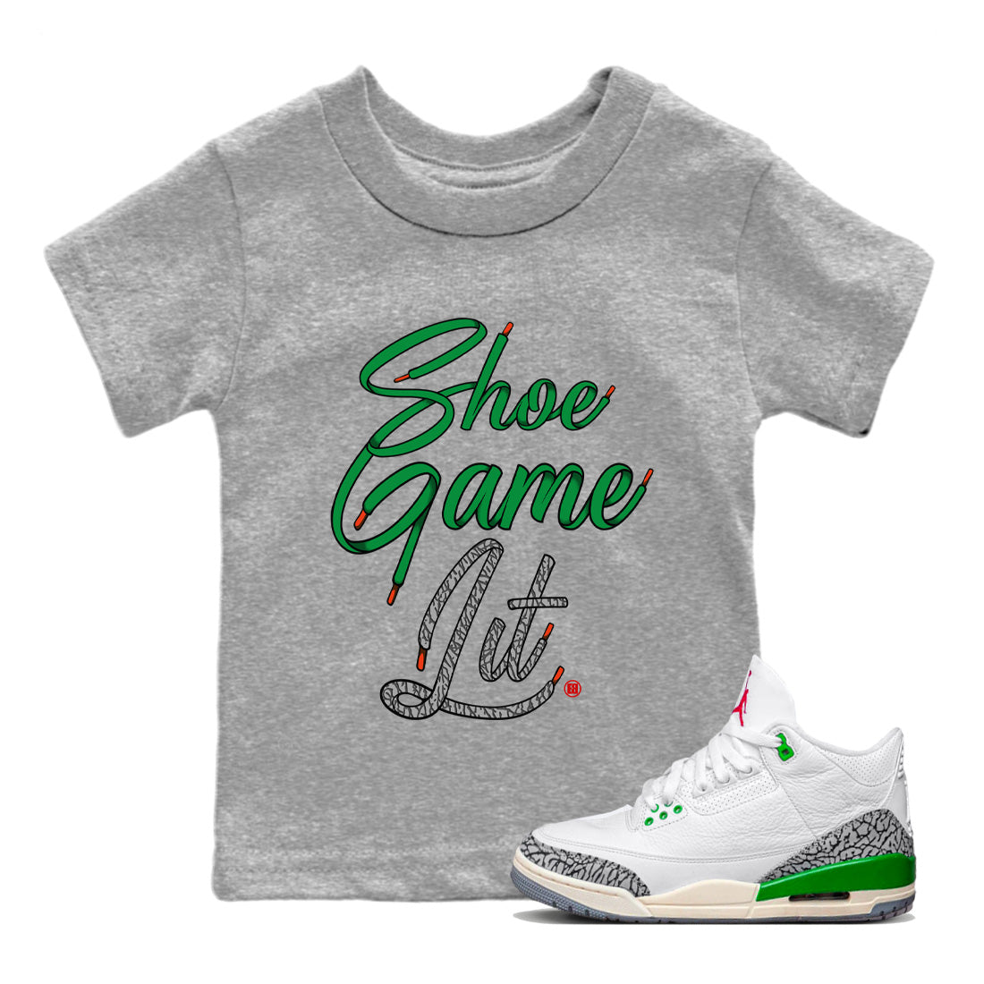 Shoe Game Lit Shoe Lace Kids Tops - Air Jordan 3 Lucky Green