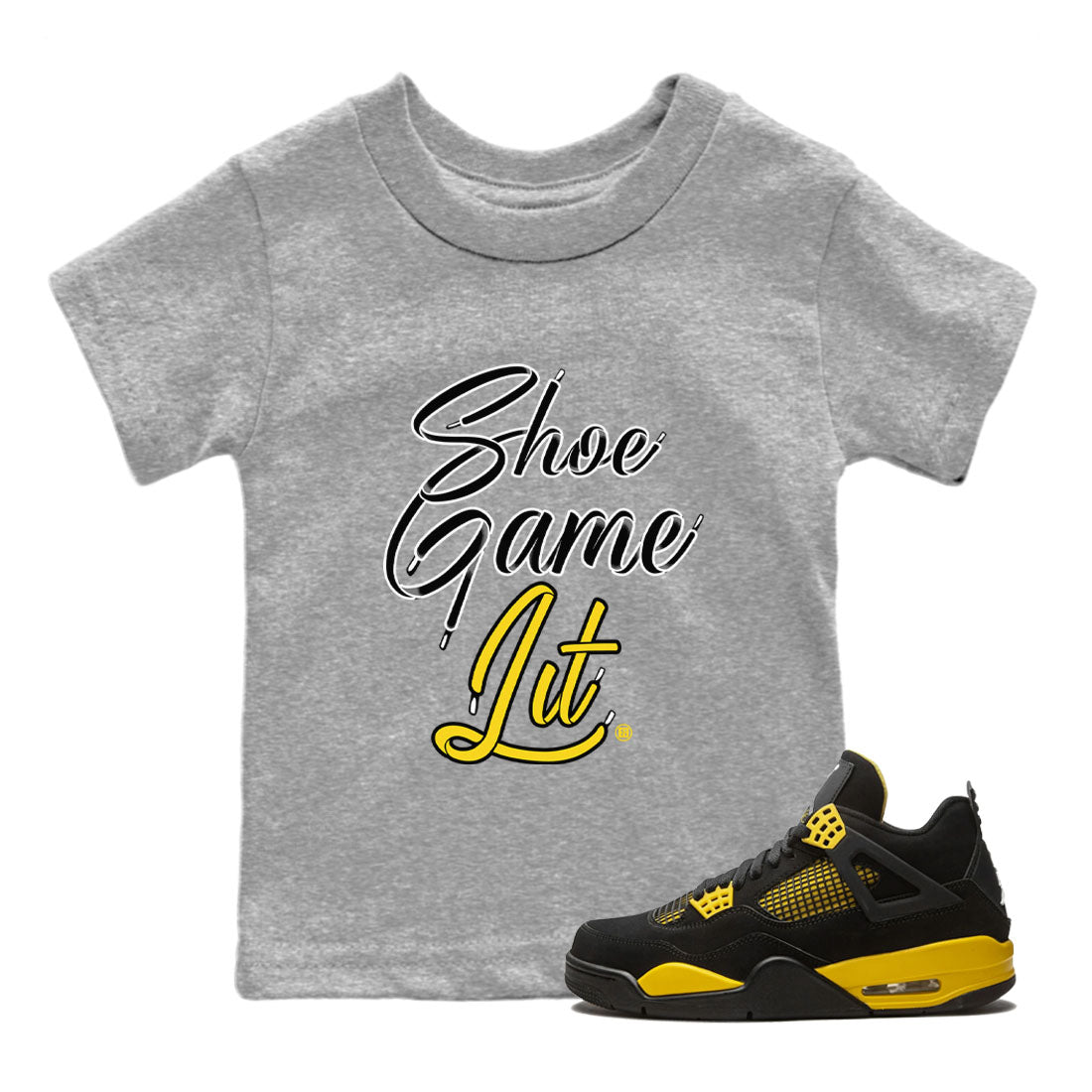 Shoe Game Lit Shoe Lace Kids Tops - Air Jordan 4 Thunder