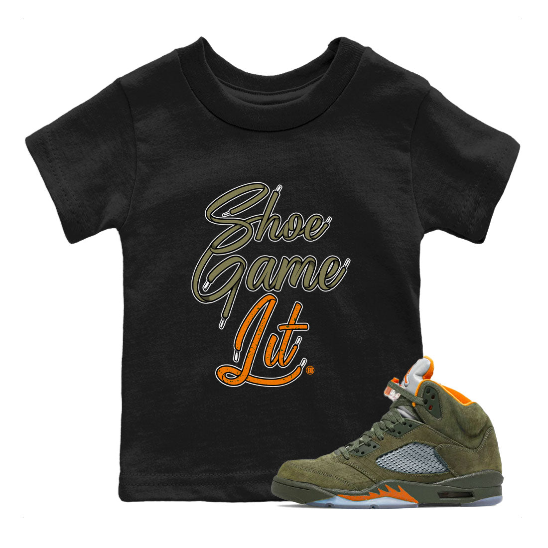 Shoe Game Lit Shoe Lace snkmatch Tees Kids - Air Jordan 5 Olive