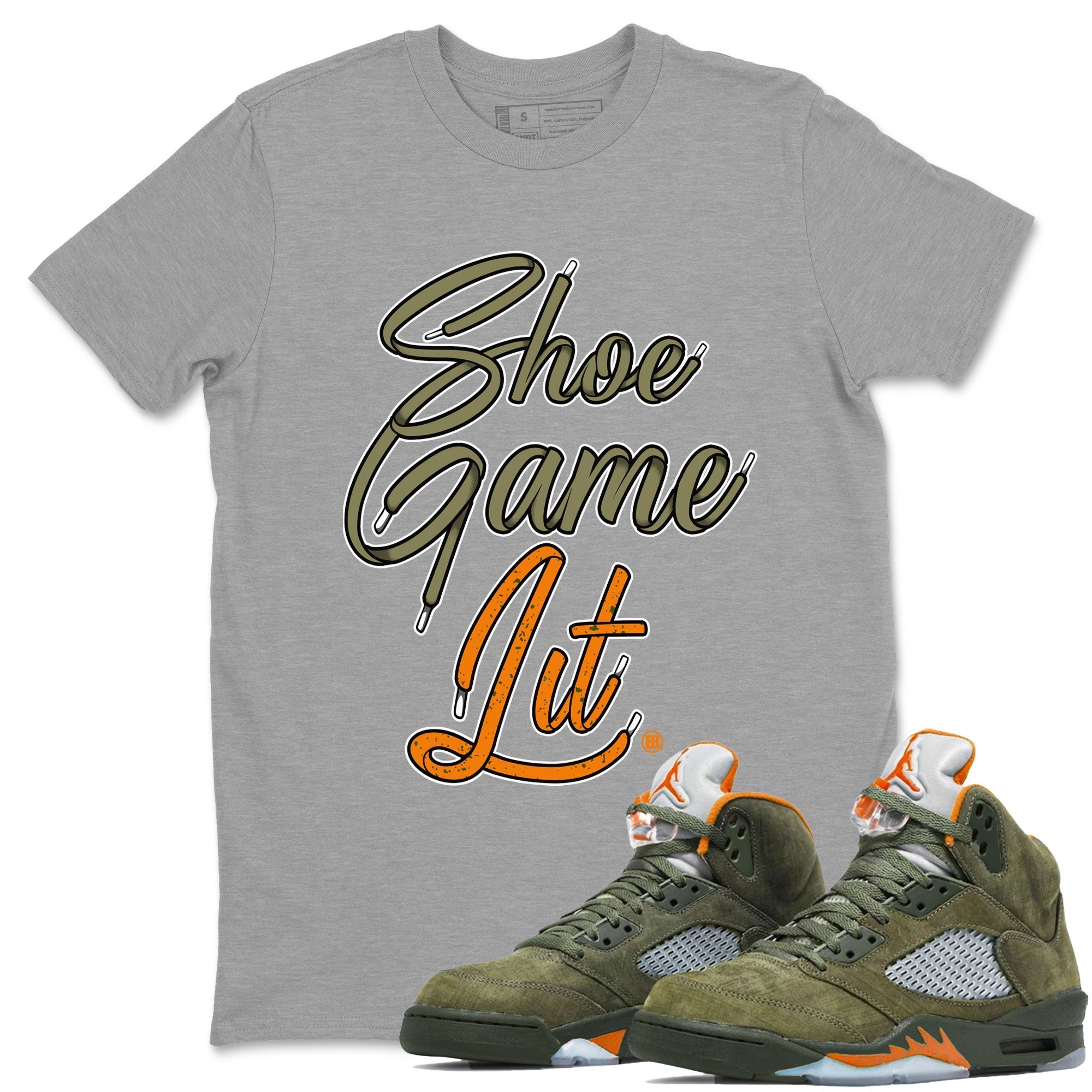 Shoe Game Lit Shoe Lace snkmatch Tees - Air Jordan 5 Olive