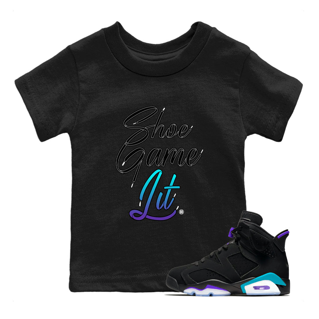 Shoe Game Lit Shoe Lace snkmatch Tee Kids - Air Jordan 6 Aqua
