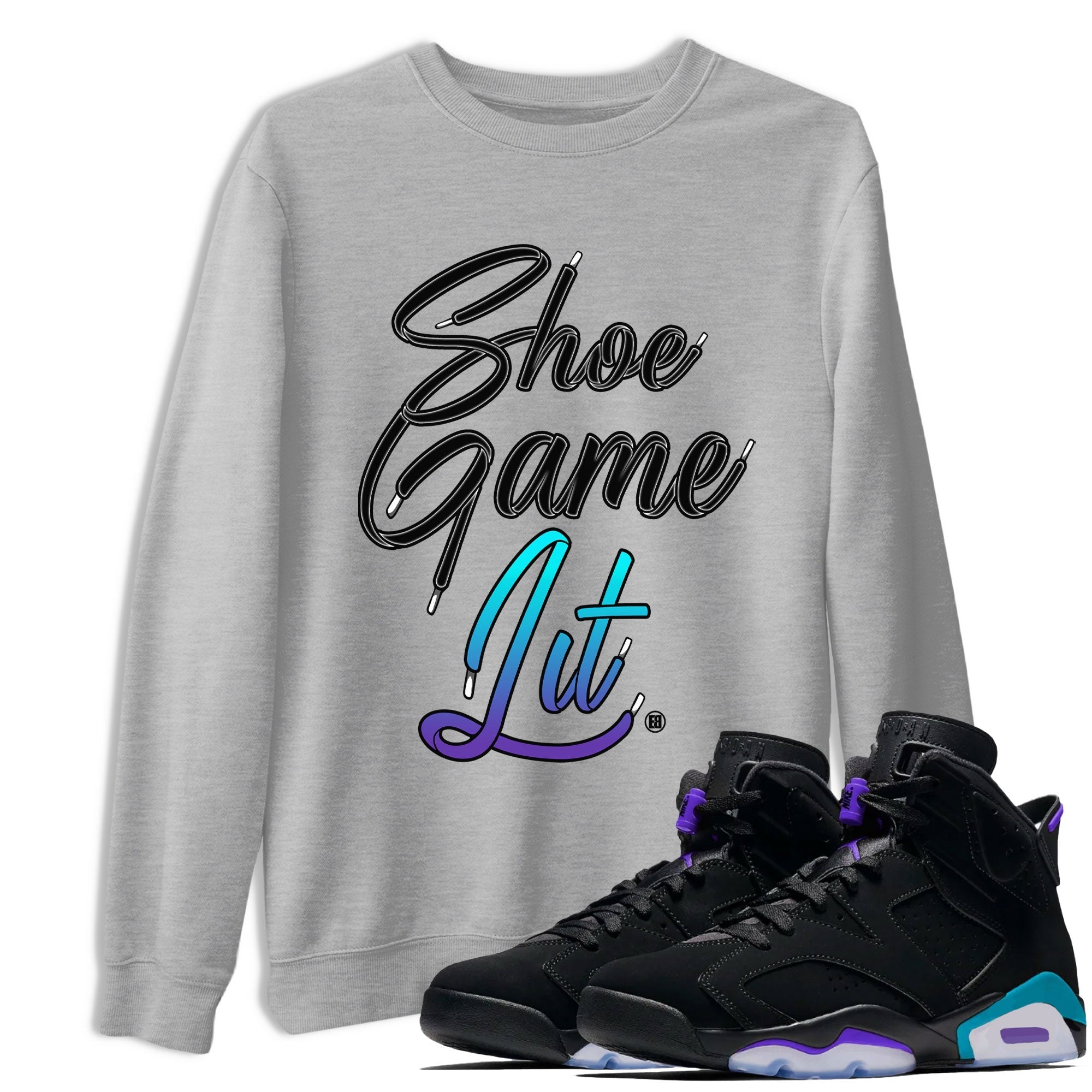 Shoe Game Lit Shoe Lace snkmatch Tee - Air Jordan 6 Aqua