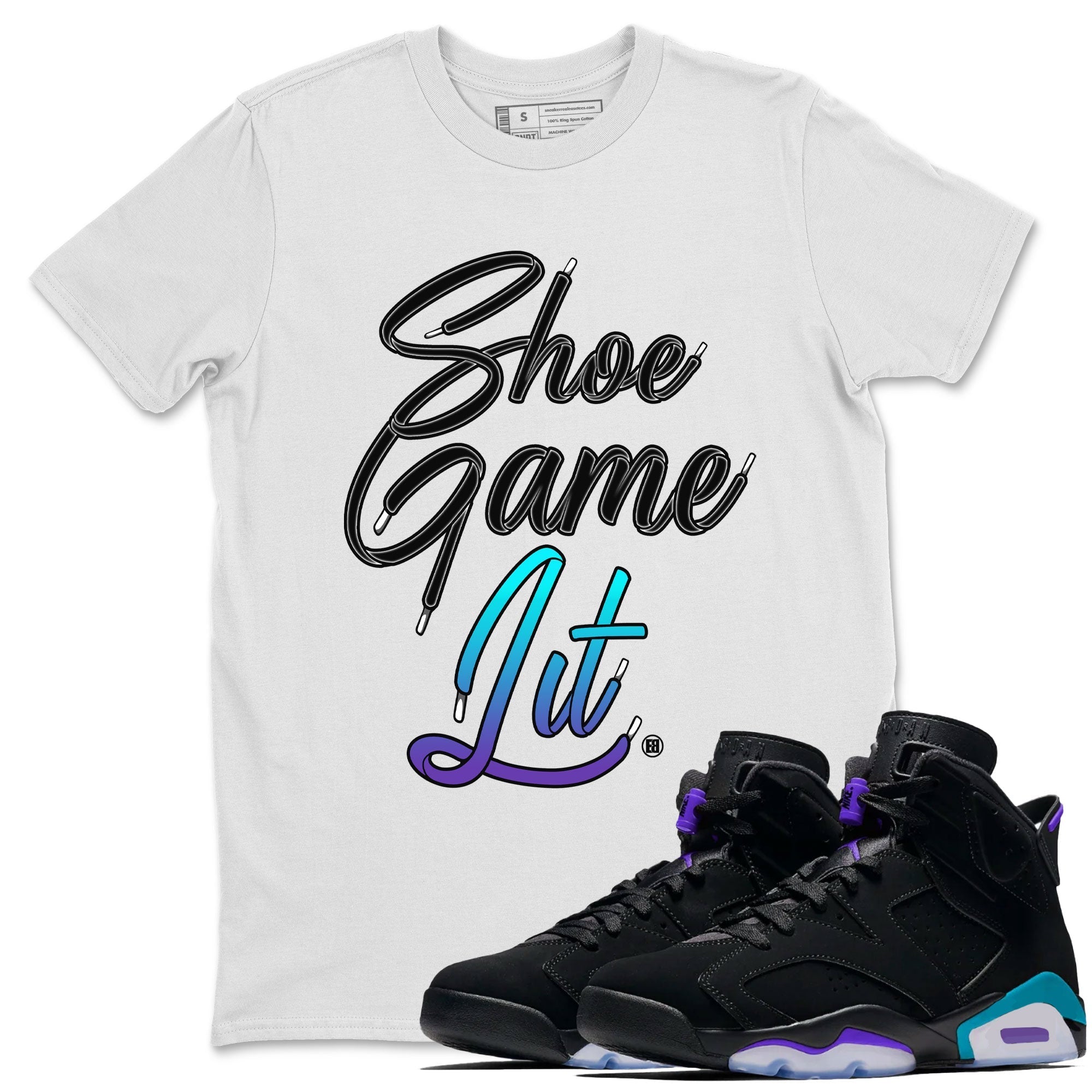 Shoe Game Lit Shoe Lace snkmatch Tee - Air Jordan 6 Aqua