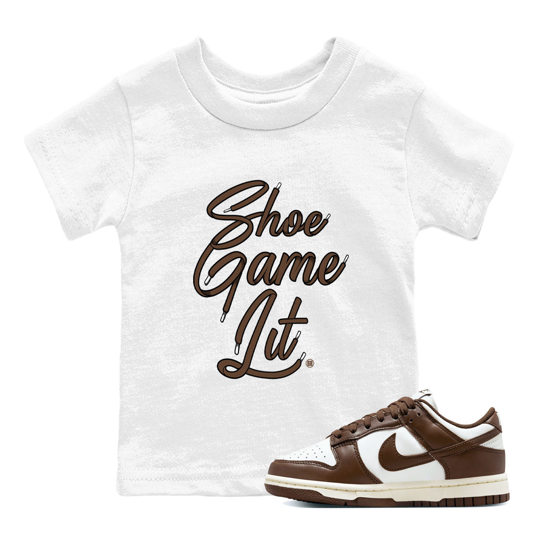 Shoe Game Lit Shoe Lace snkmatch Tee Kids - Dunk Cacao Wow