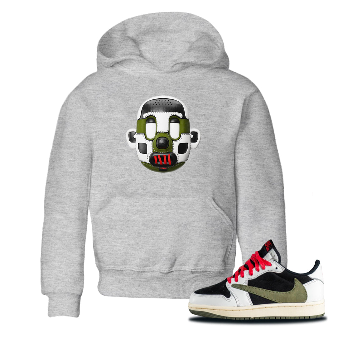Shoe Head Kids Tops - Air Jordan 1 Travis Scott Olive