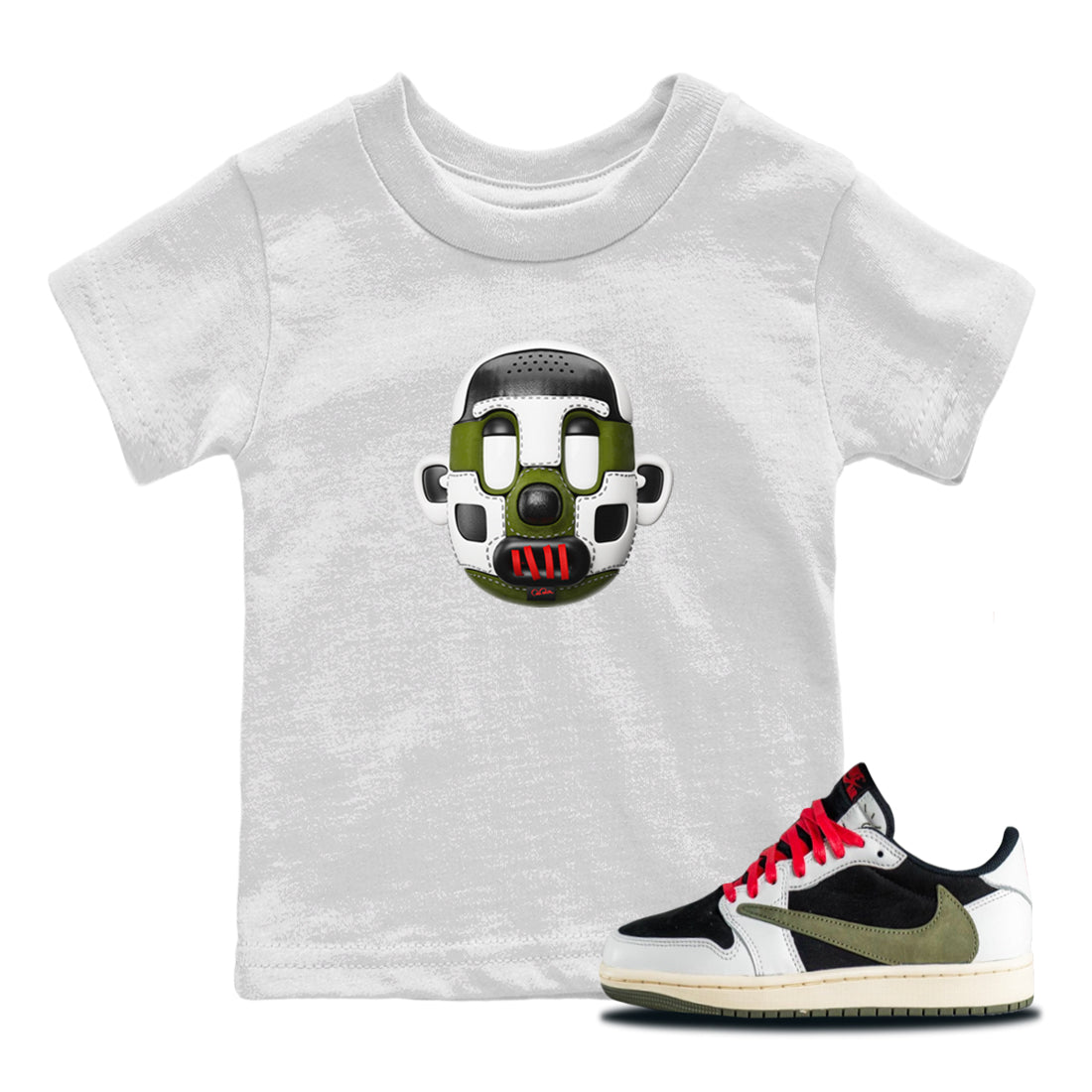 Shoe Head Kids Tops - Air Jordan 1 Travis Scott Olive