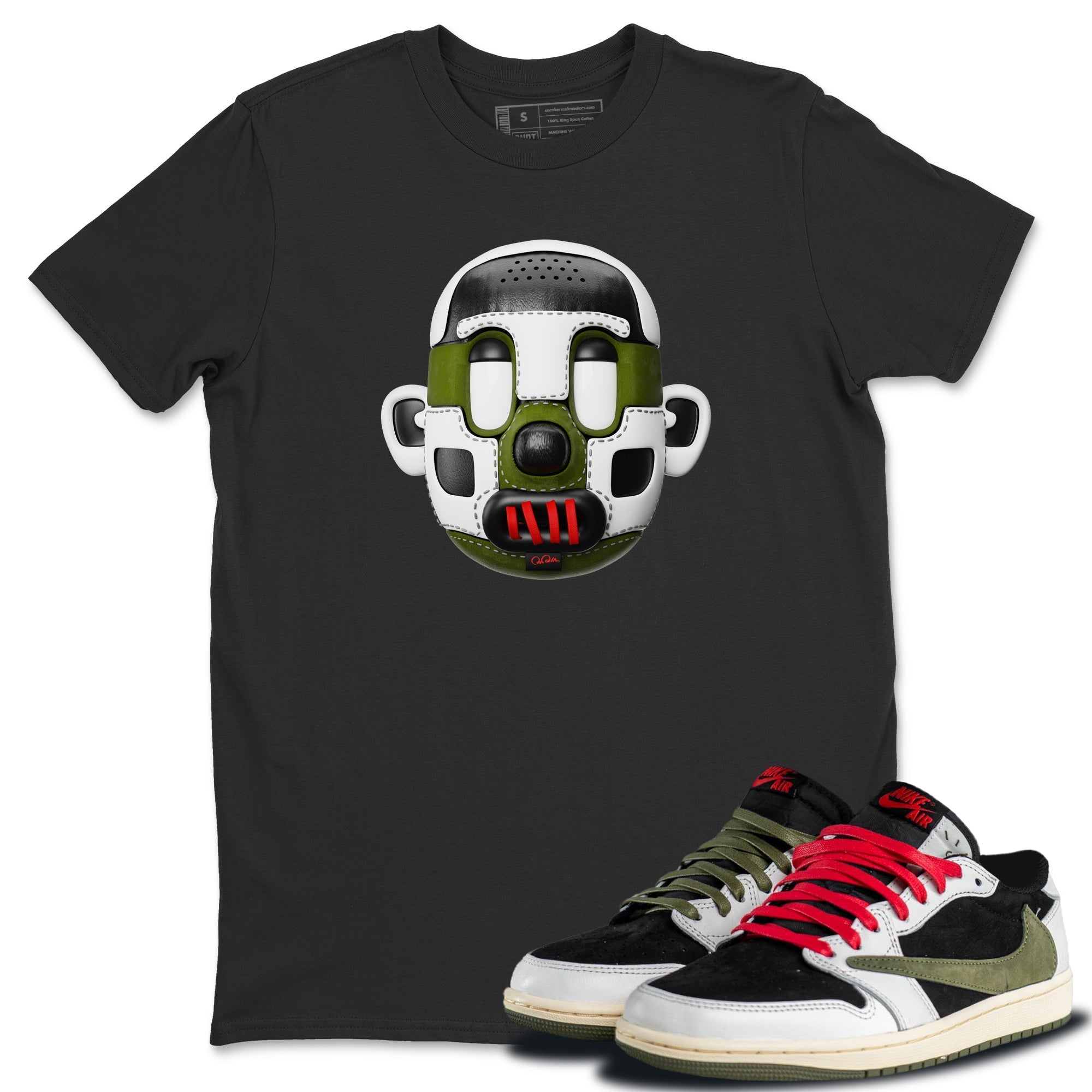 Shoe Head Unisex Tops - Air Jordan 1 Travis Scott Olive