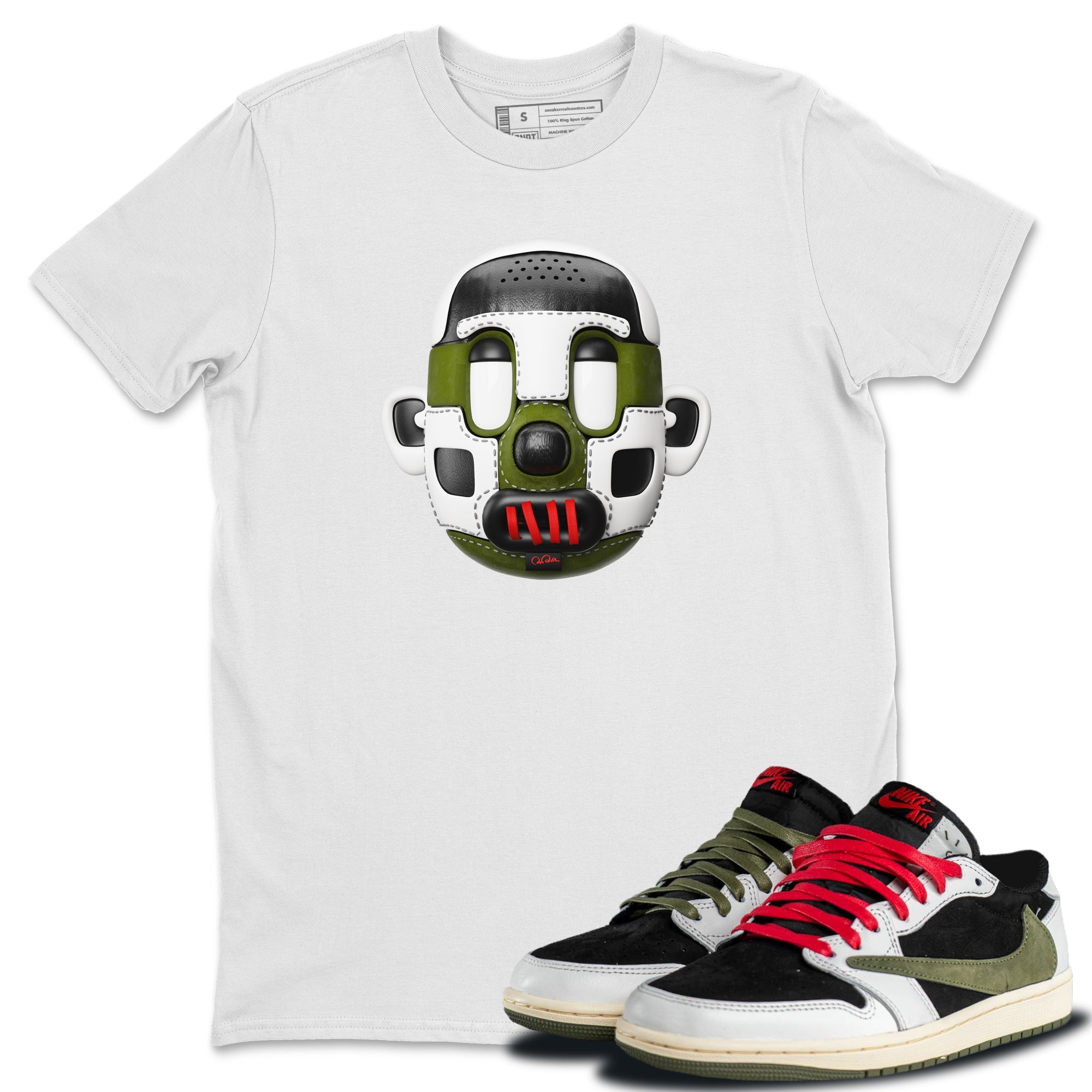 Shoe Head Unisex Tops - Air Jordan 1 Travis Scott Olive