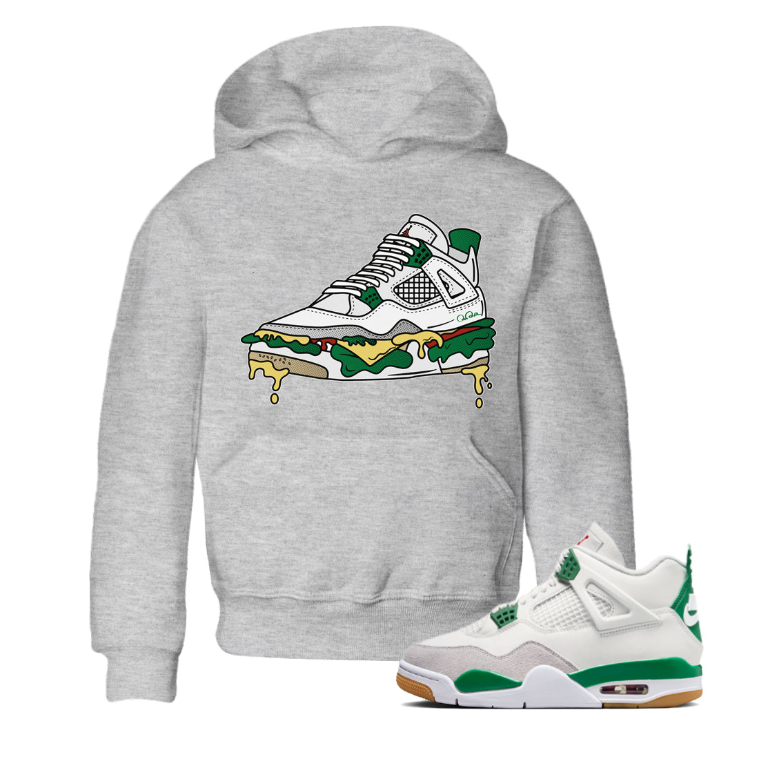 Shoe Sandwich Kids Tops - Air Jordan 4 Pine Green SB