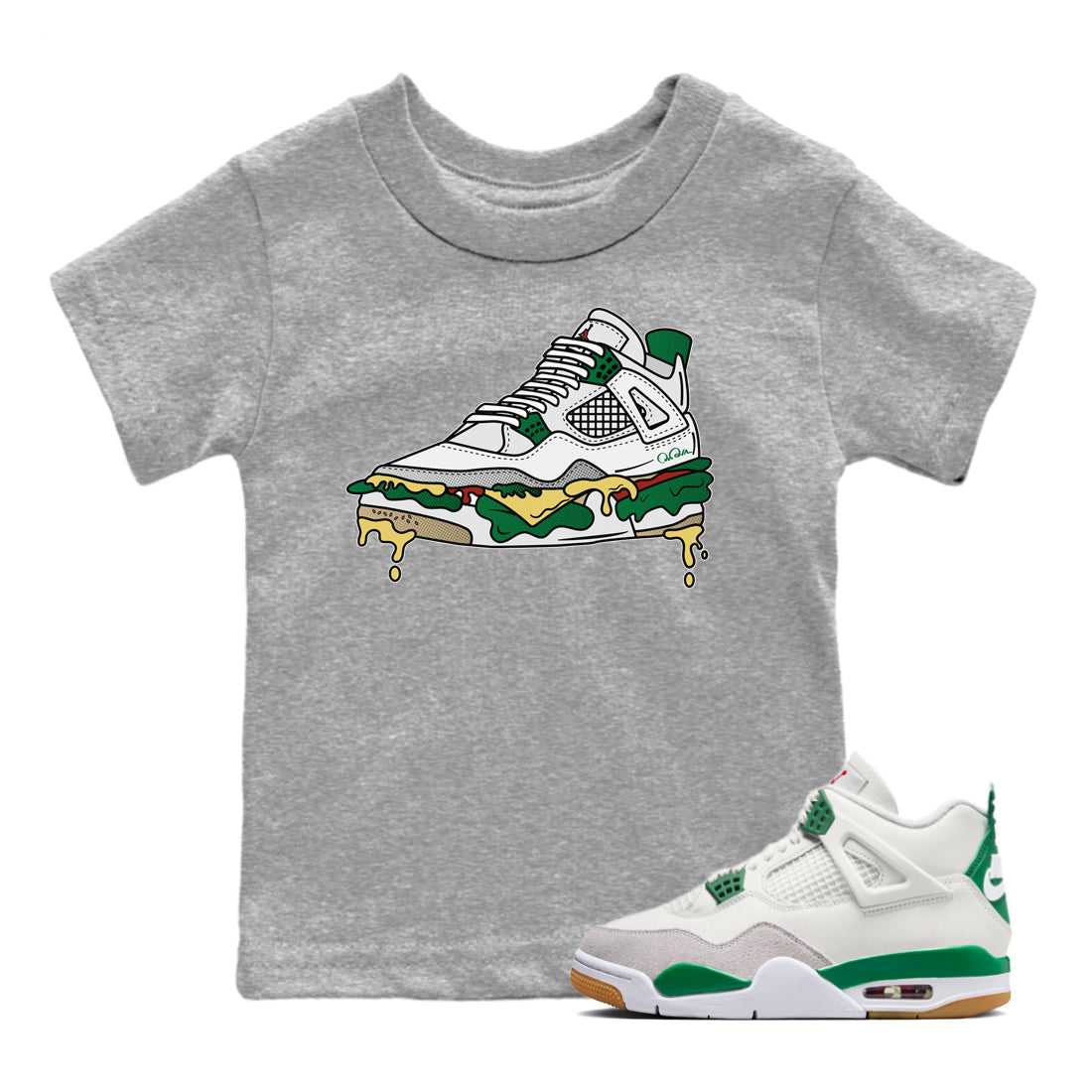Shoe Sandwich Kids Tops - Air Jordan 4 Pine Green
