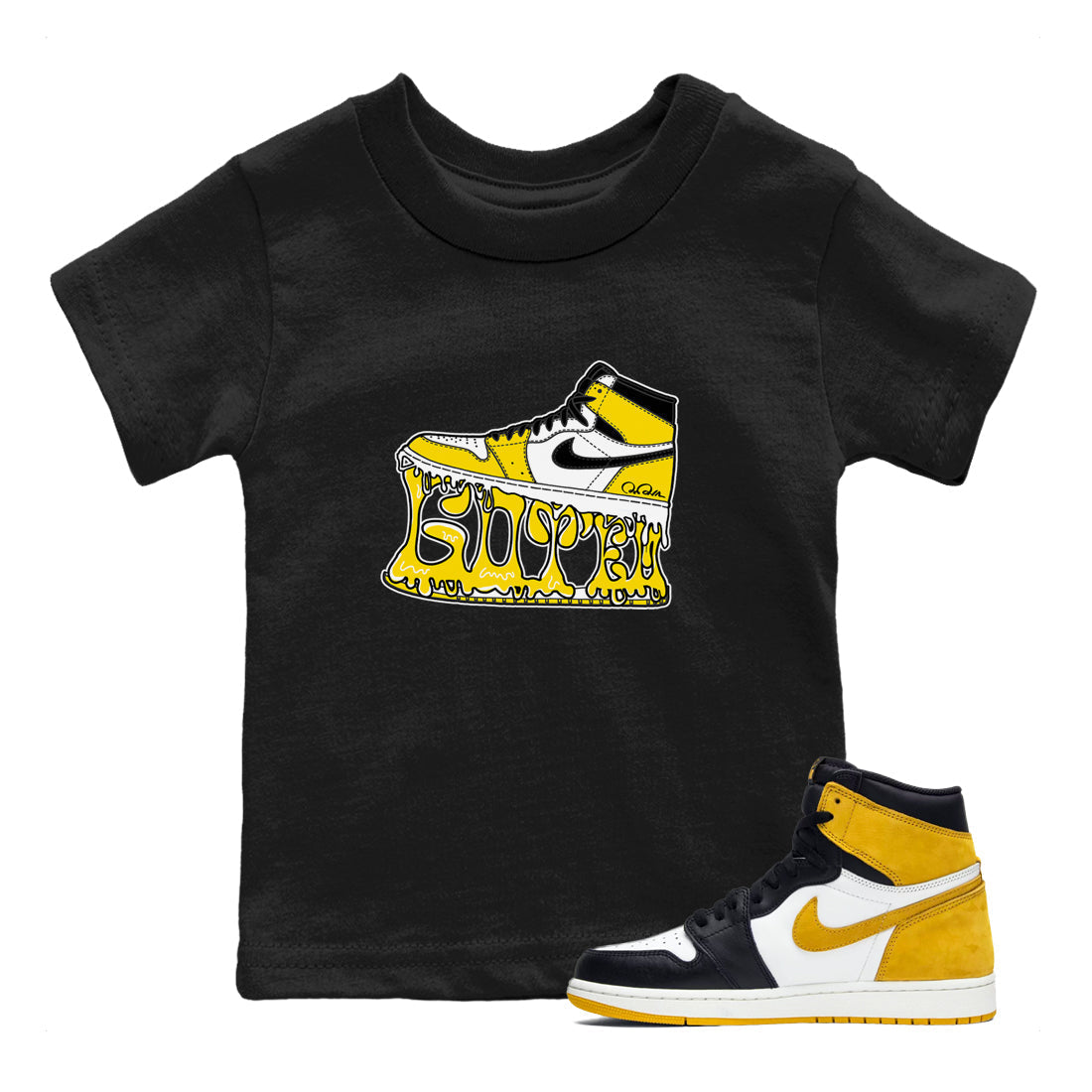 Shoe Stuck snkmatch Tees Kids - Air Jordan 1 Yellow Ochre