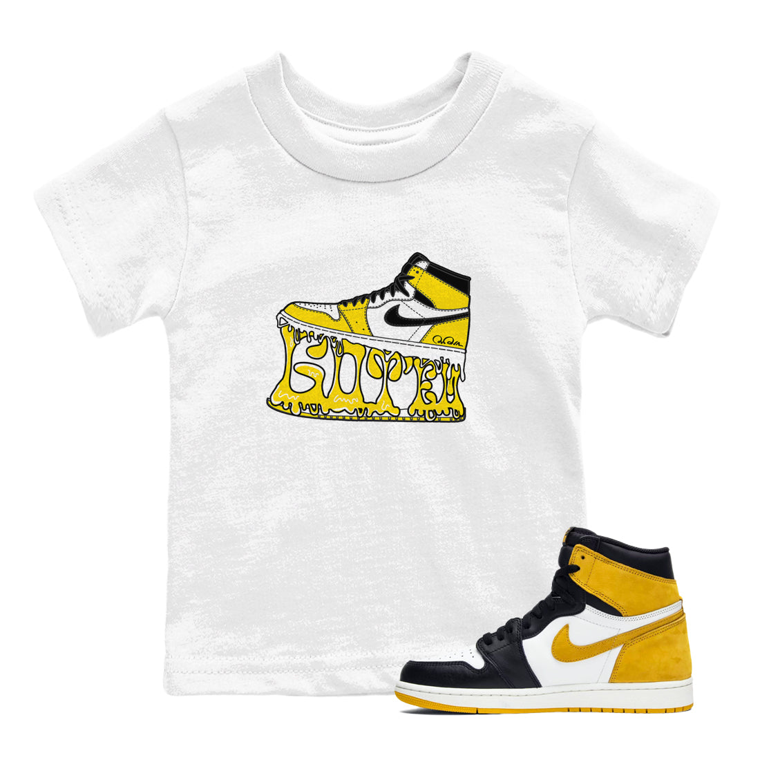 Shoe Stuck snkmatch Tees Kids - Air Jordan 1 Yellow Ochre