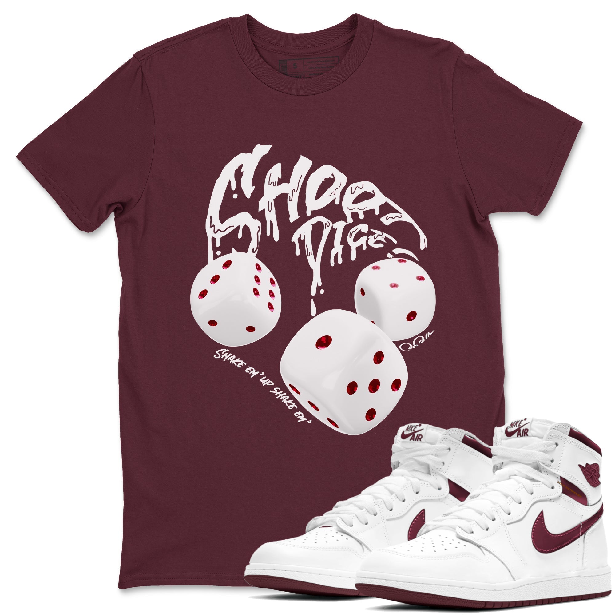 Shoot Dice snkmatch Tees - Air Jordan 1 Metallic Burgundy