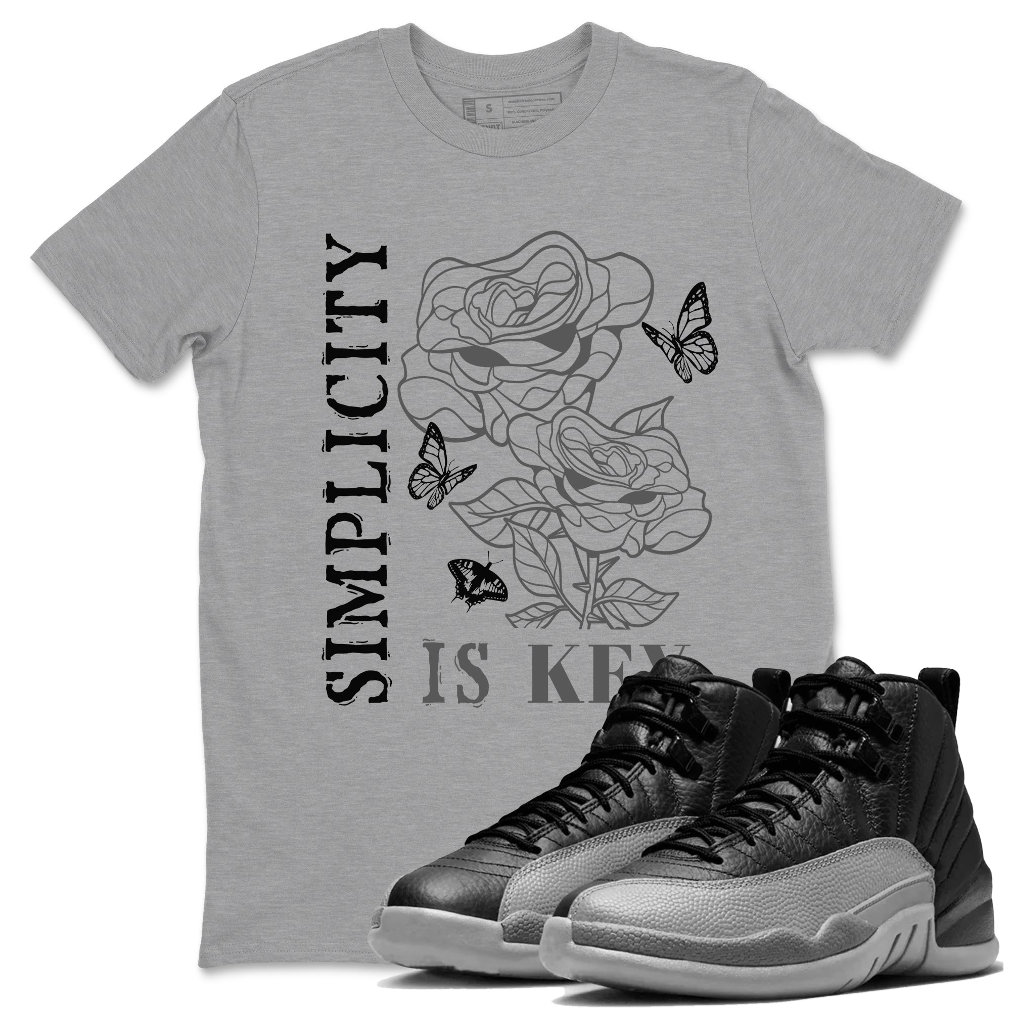 Simplicity Is Key snkmatch Tees - Air Jordan 12 Black Wolf Grey