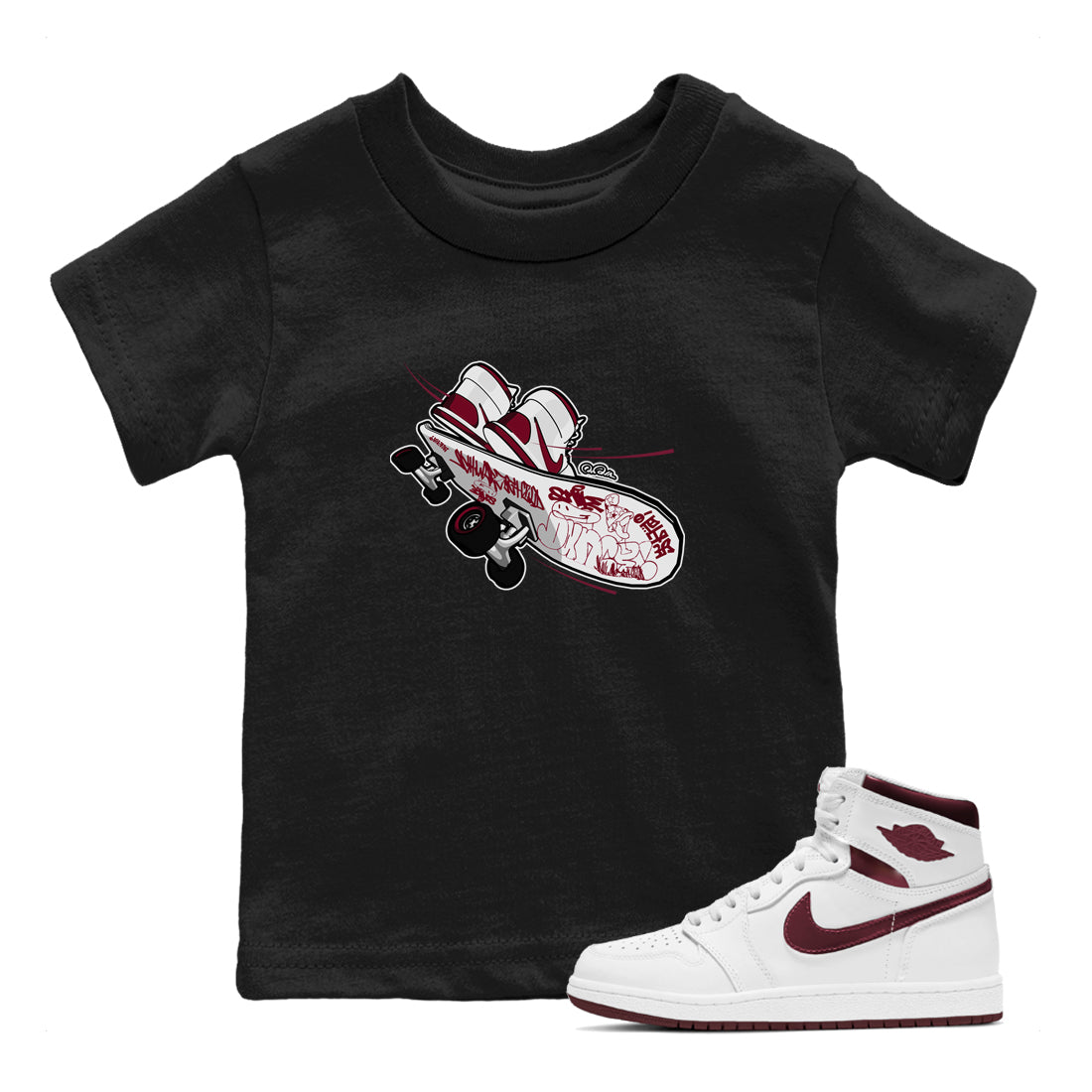Skateboard snkmatch Tee Kids - Air Jordan 1 Metallic Burgundy