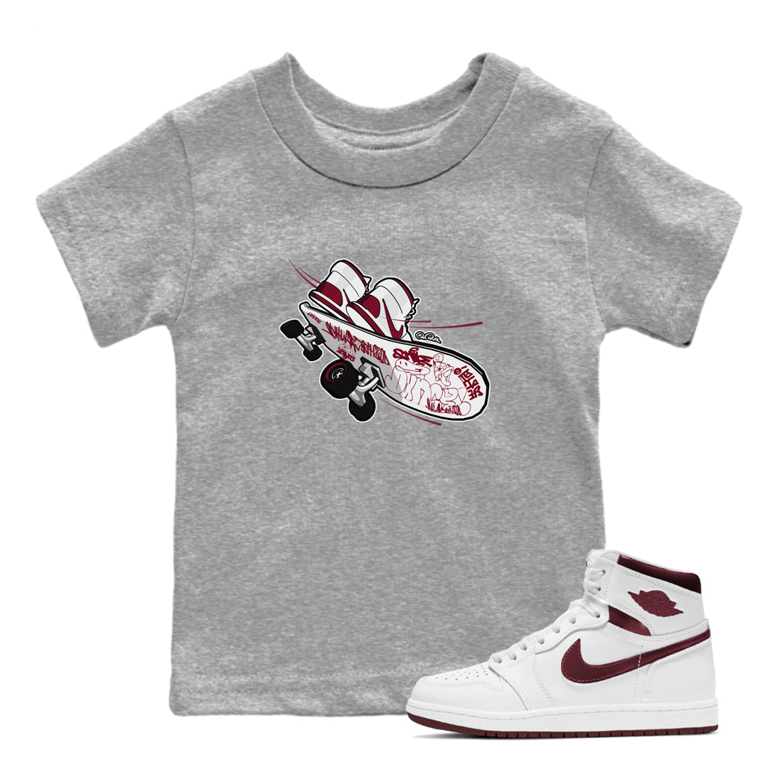 Skateboard snkmatch Tee Kids - Air Jordan 1 Metallic Burgundy