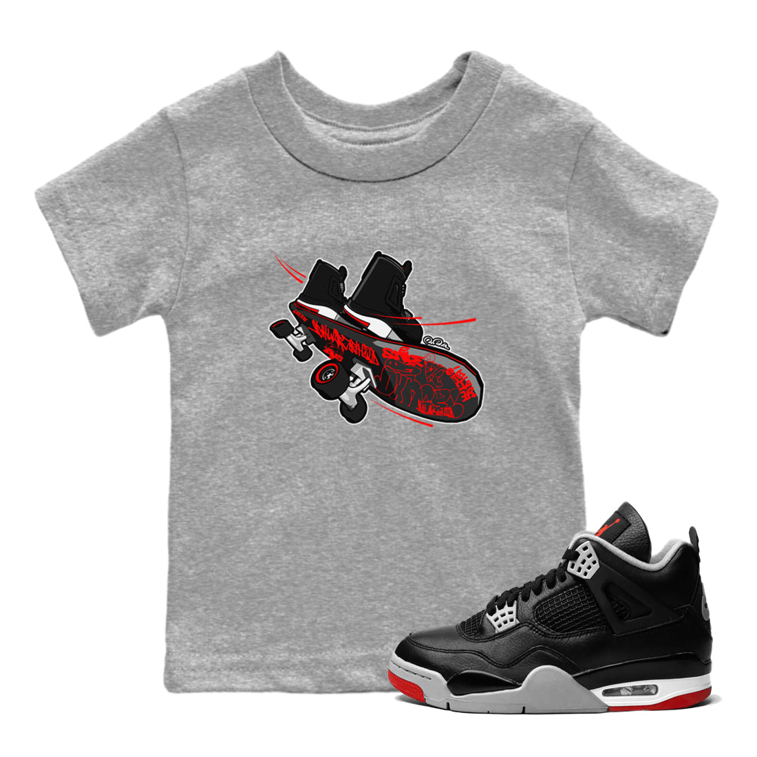 Skateboard snkmatch Tee Kids - Air Jordan 4 Bred Reimagined