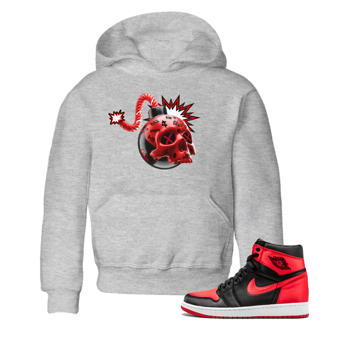 Skull Bomb Kids Tops - Air Jordan 1 Satin Bred