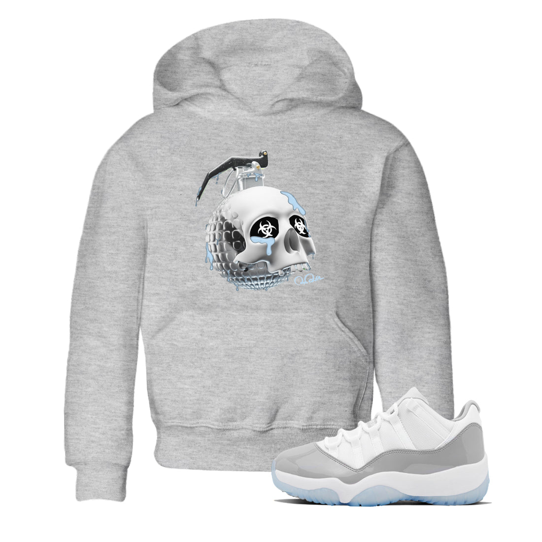 Skull Bomb Kids Tops - Air Jordan 11 White Cement