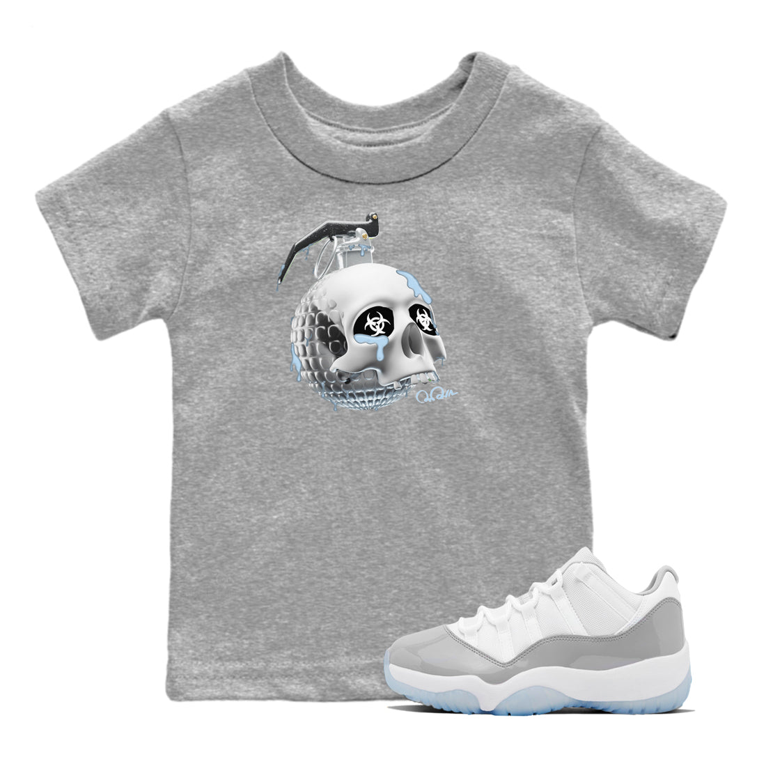 Skull Bomb Kids Tops - Air Jordan 11 White Cement