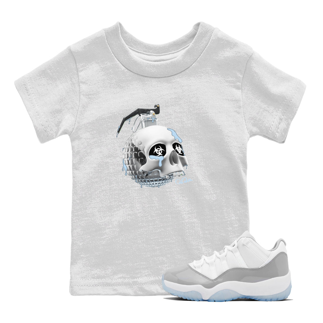 Skull Bomb Kids Tops - Air Jordan 11 White Cement