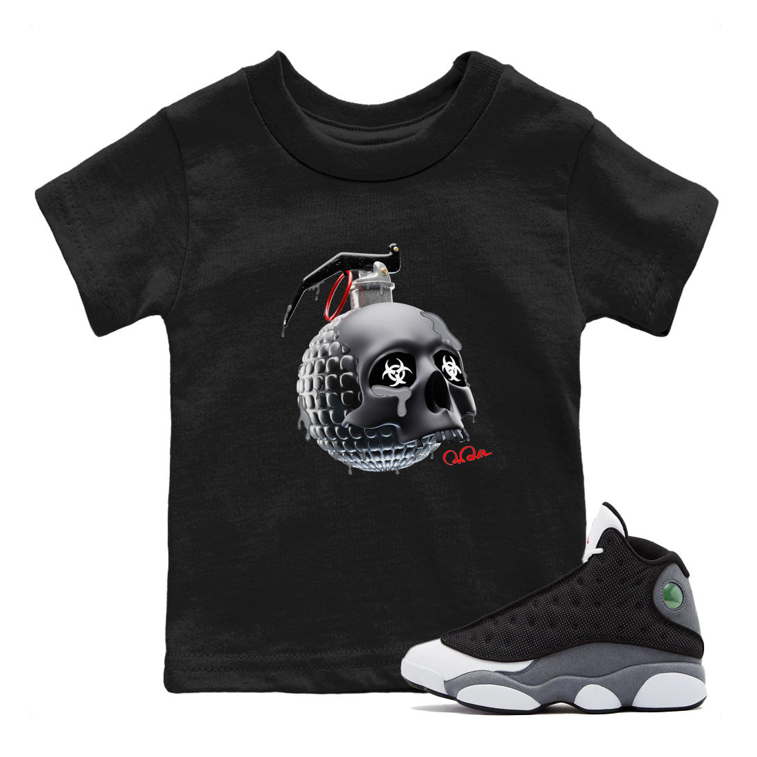 Skull Bomb Kids Tops - Air Jordan 13 Black Flint