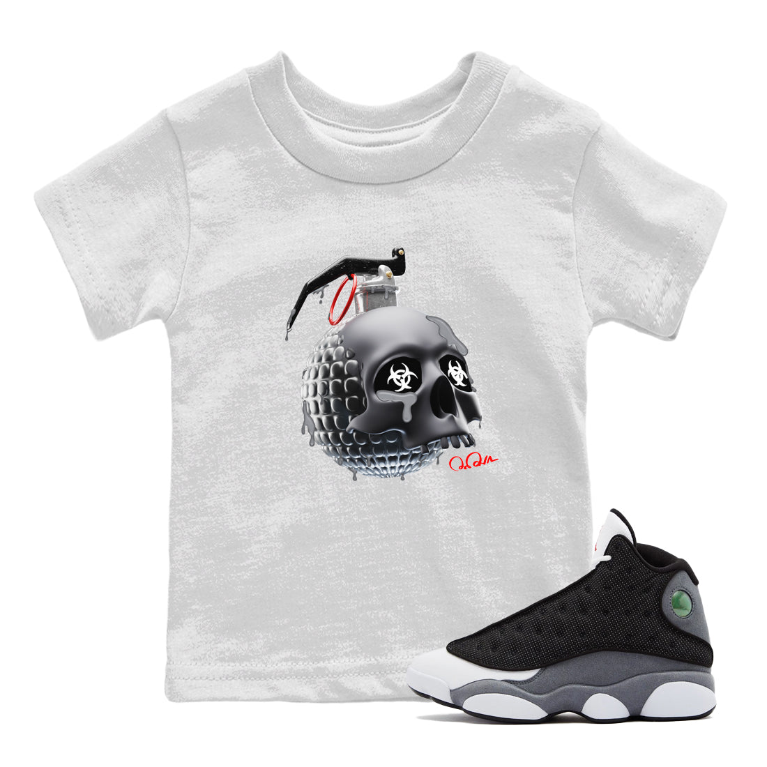 Skull Bomb Kids Tops - Air Jordan 13 Black Flint