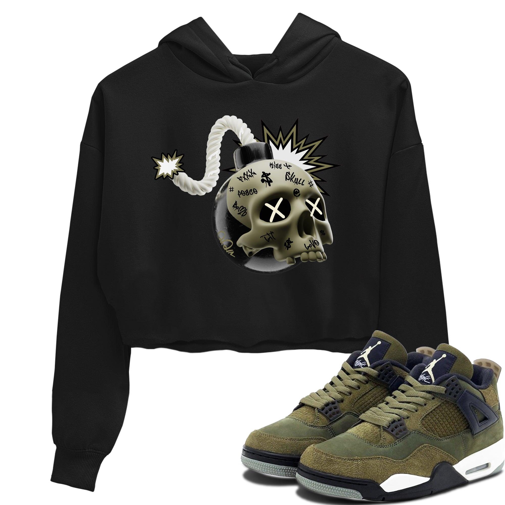 Skull Bomb snkmatch Women's Top - Air Jordan 4 Medium Olive