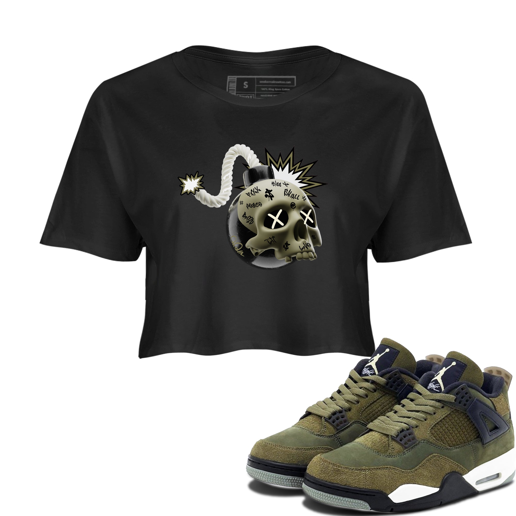 Skull Bomb snkmatch Women's Top - Air Jordan 4 Medium Olive