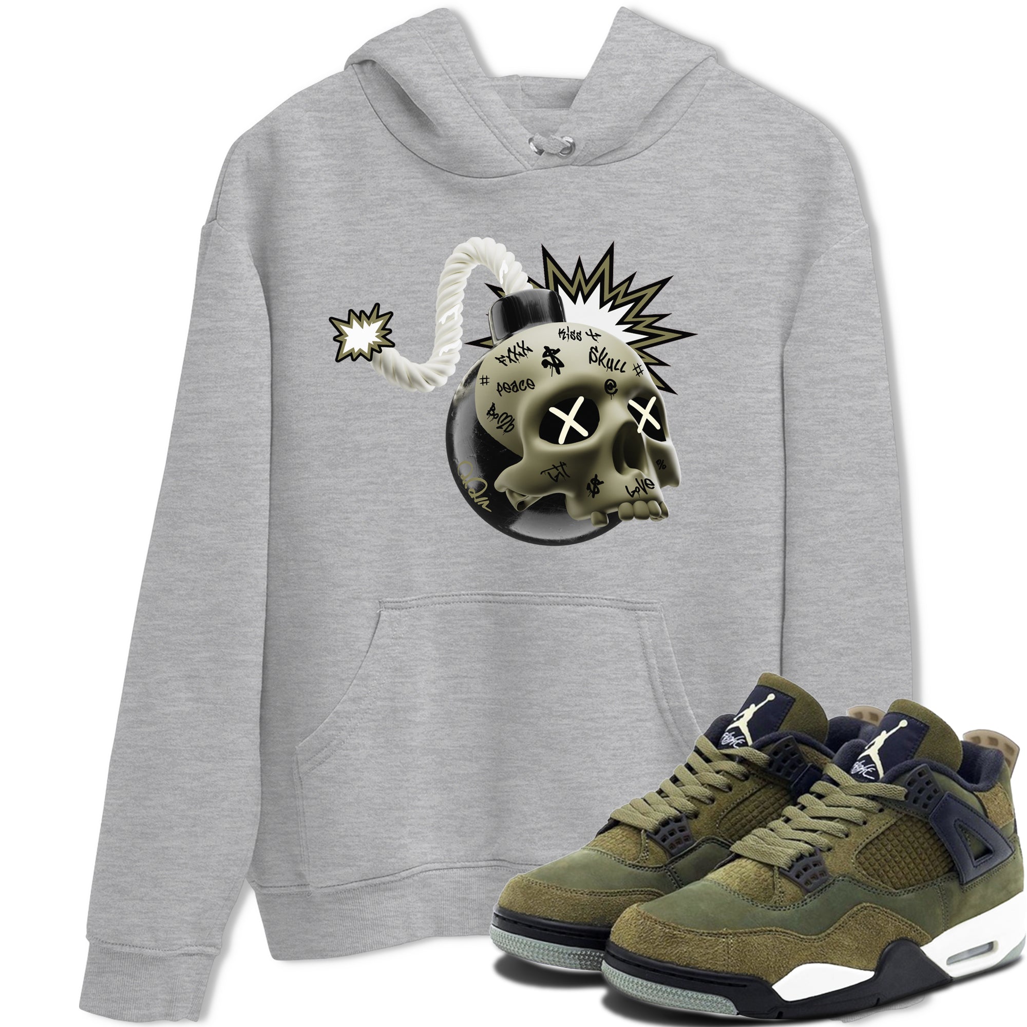 Skull Bomb snkmatch Tee - Air Jordan 4 Medium Olive