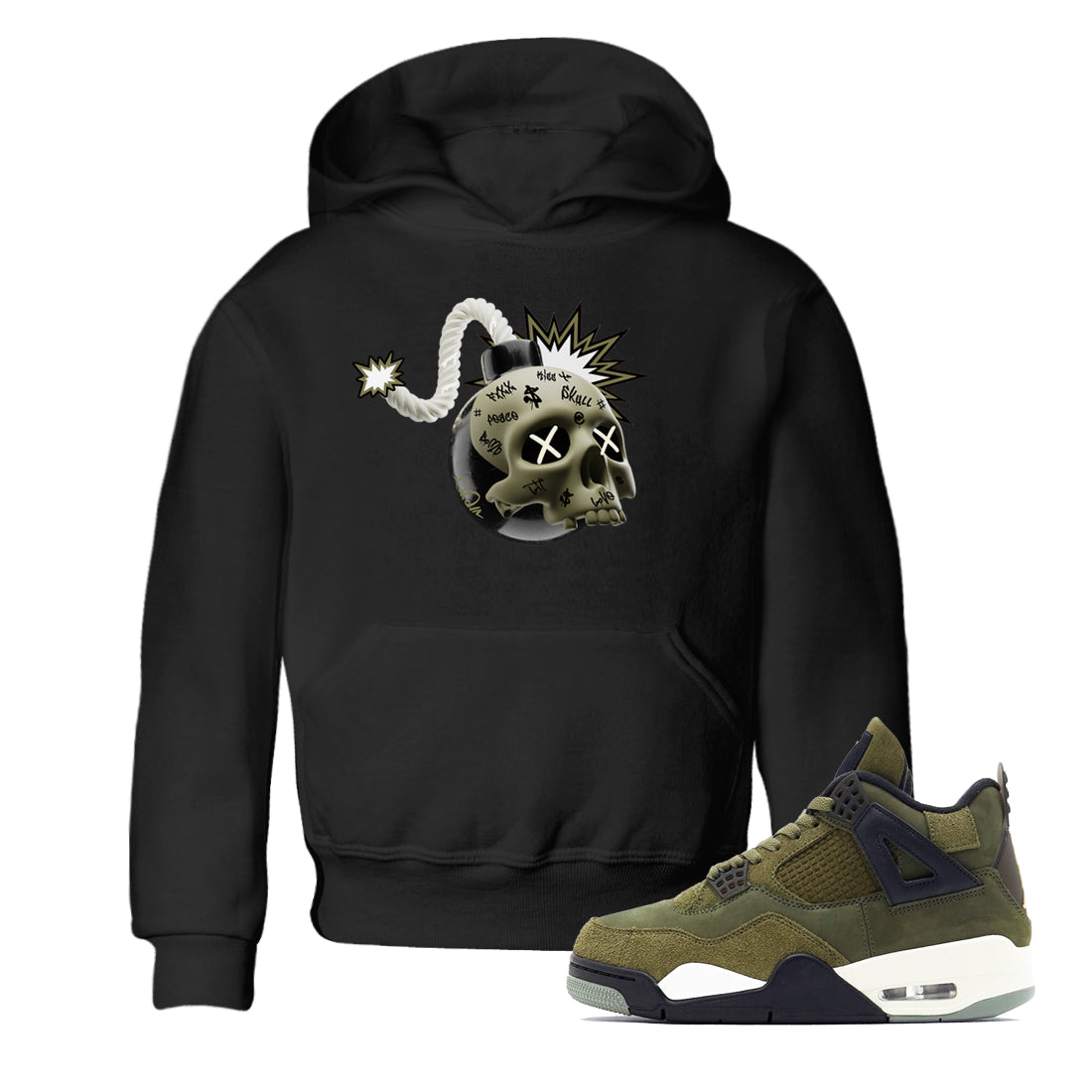 Skull Bomb snkmatch Tee Kids - Air Jordan 4 Medium Olive