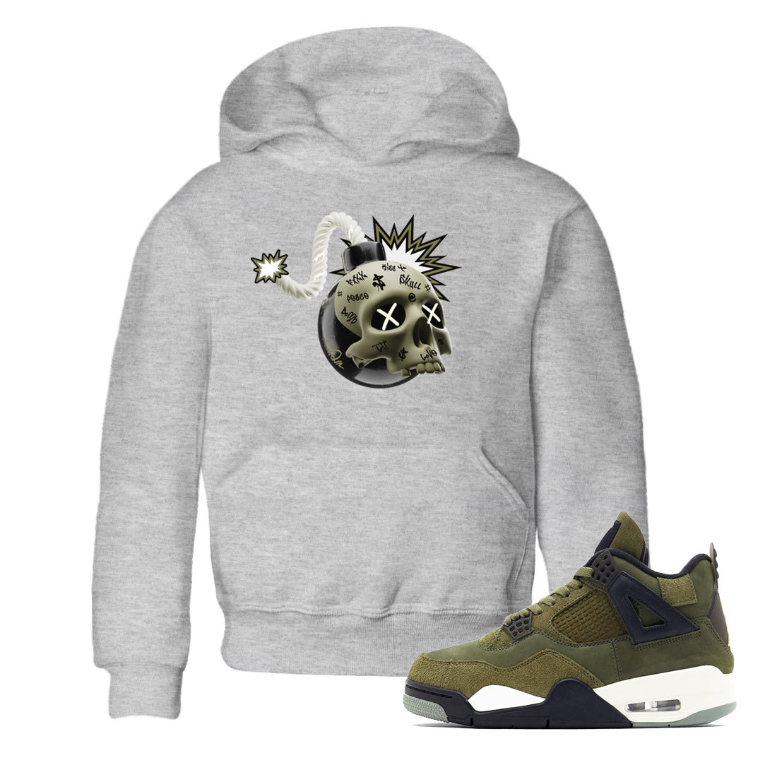Skull Bomb snkmatch Tee Kids - Air Jordan 4 Medium Olive