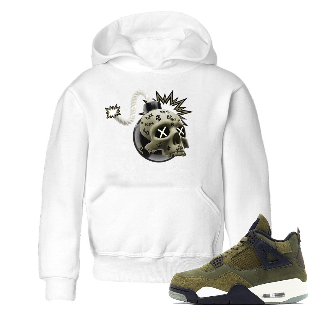 Skull Bomb snkmatch Tee Kids - Air Jordan 4 Medium Olive