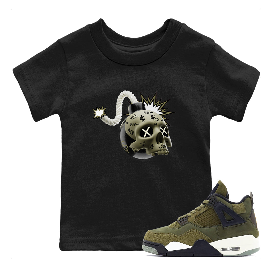 Skull Bomb snkmatch Tee Kids - Air Jordan 4 Medium Olive