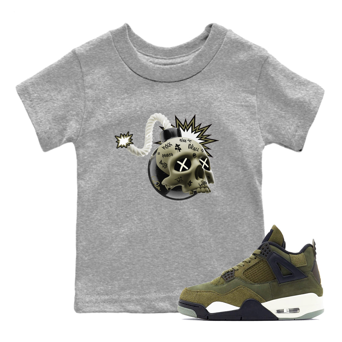 Skull Bomb snkmatch Tee Kids - Air Jordan 4 Medium Olive