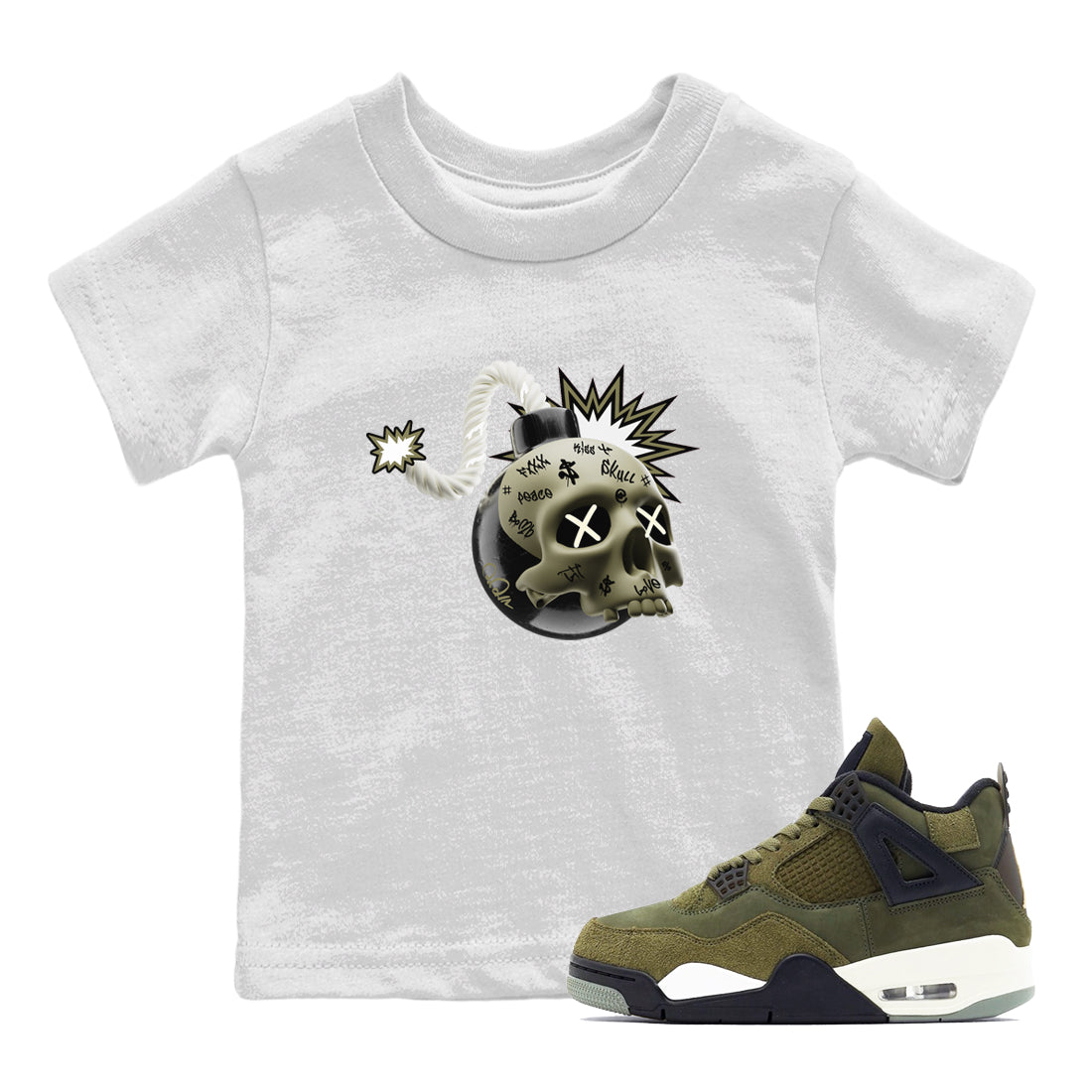 Skull Bomb snkmatch Tee Kids - Air Jordan 4 Medium Olive