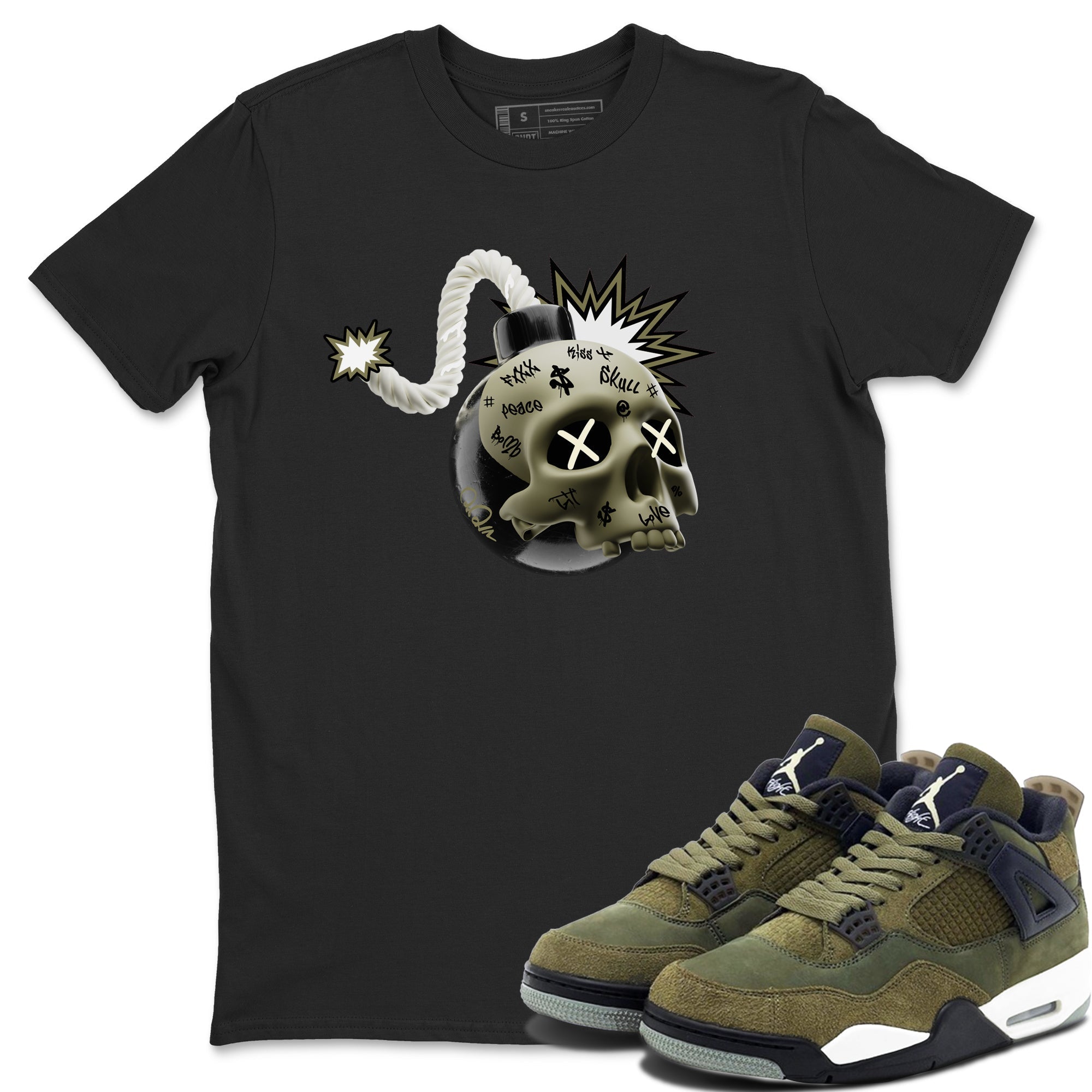Skull Bomb snkmatch Tee - Air Jordan 4 Medium Olive