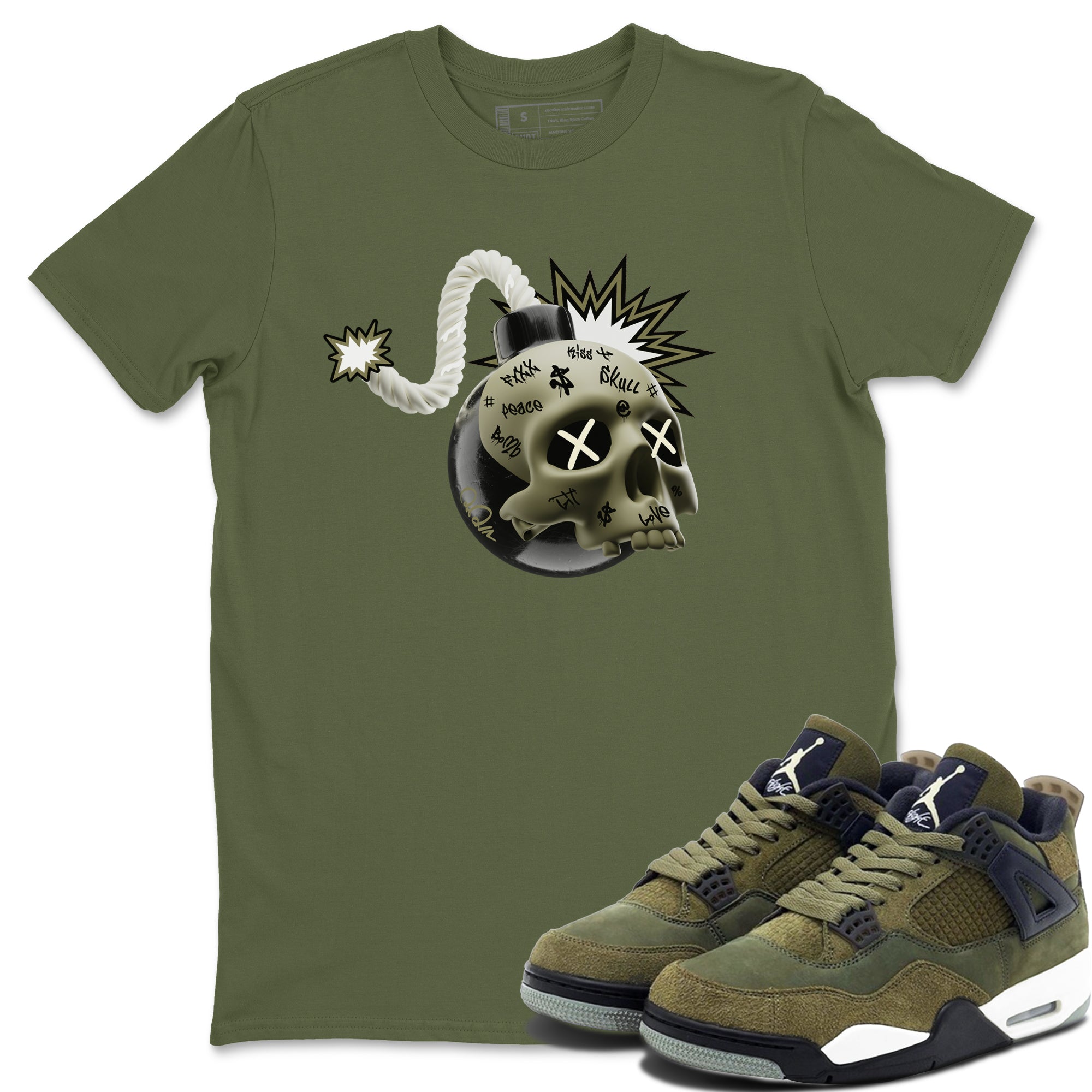 Skull Bomb snkmatch Tee - Air Jordan 4 Medium Olive