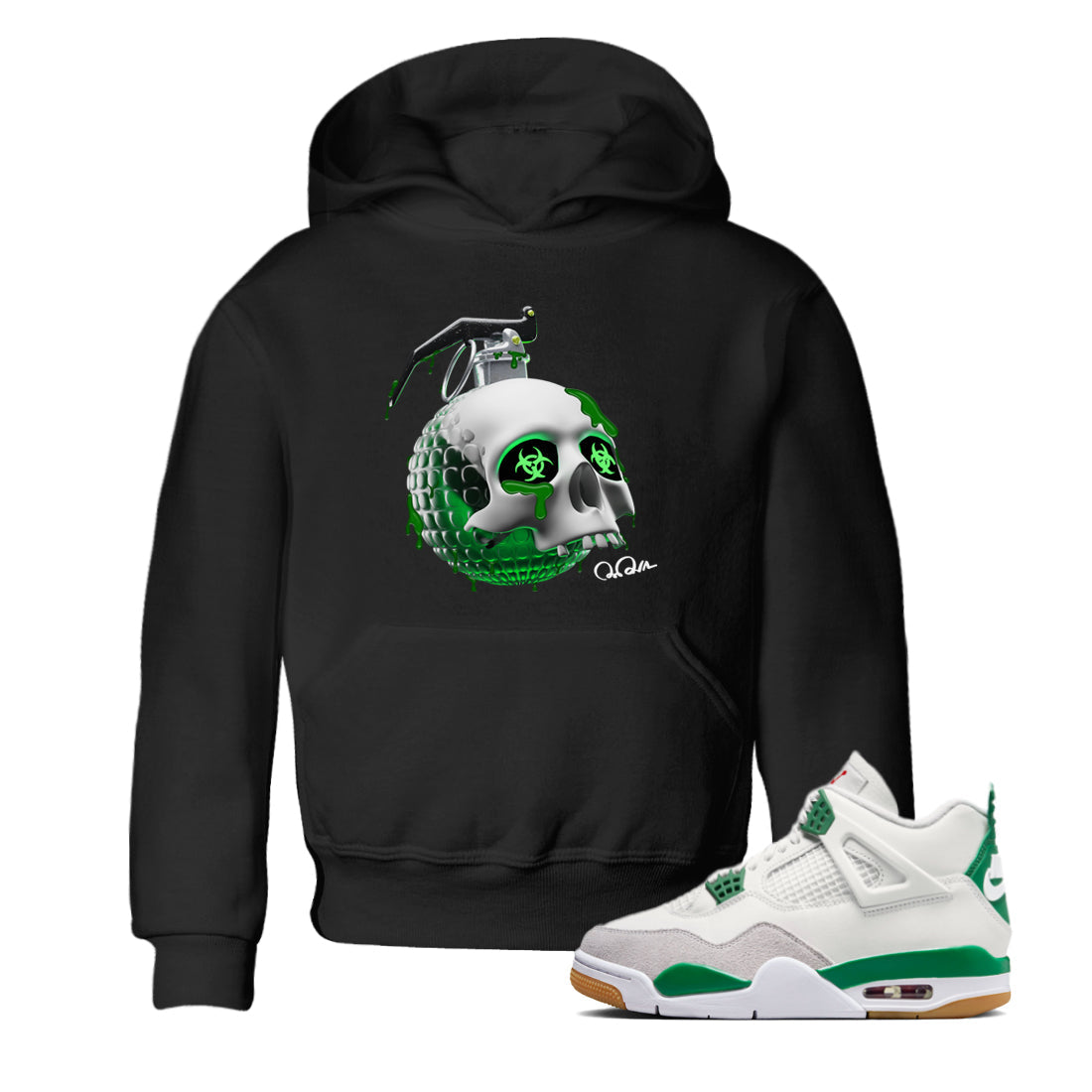 Skull Bomb Kids Tops - Air Jordan 4 Pine Green