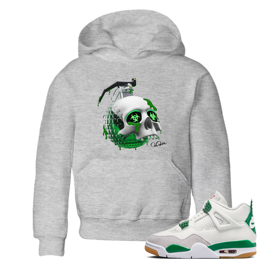 Skull Bomb Kids Tops - Air Jordan 4 Pine Green SB