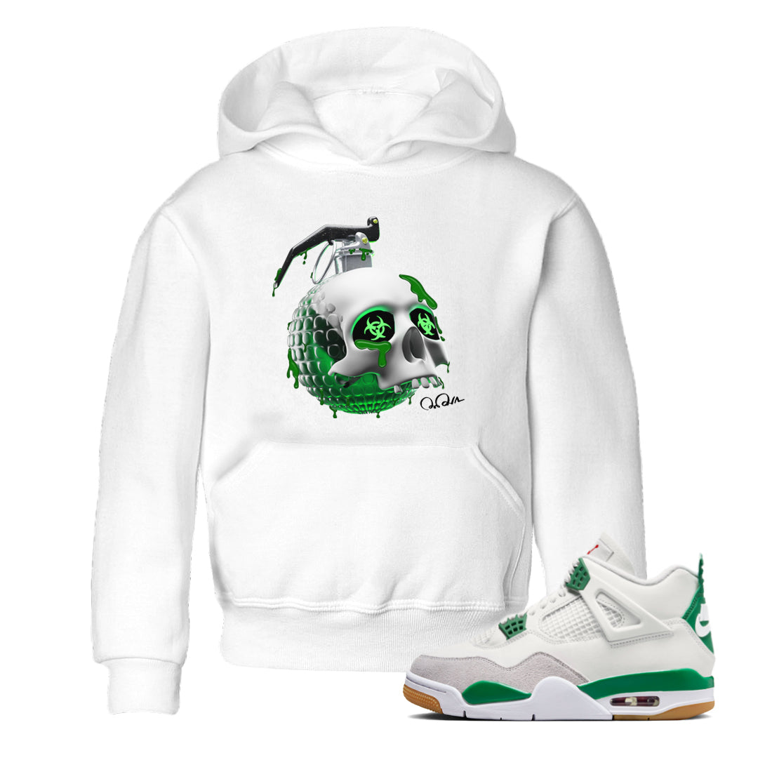 Skull Bomb Kids Tops - Air Jordan 4 Pine Green