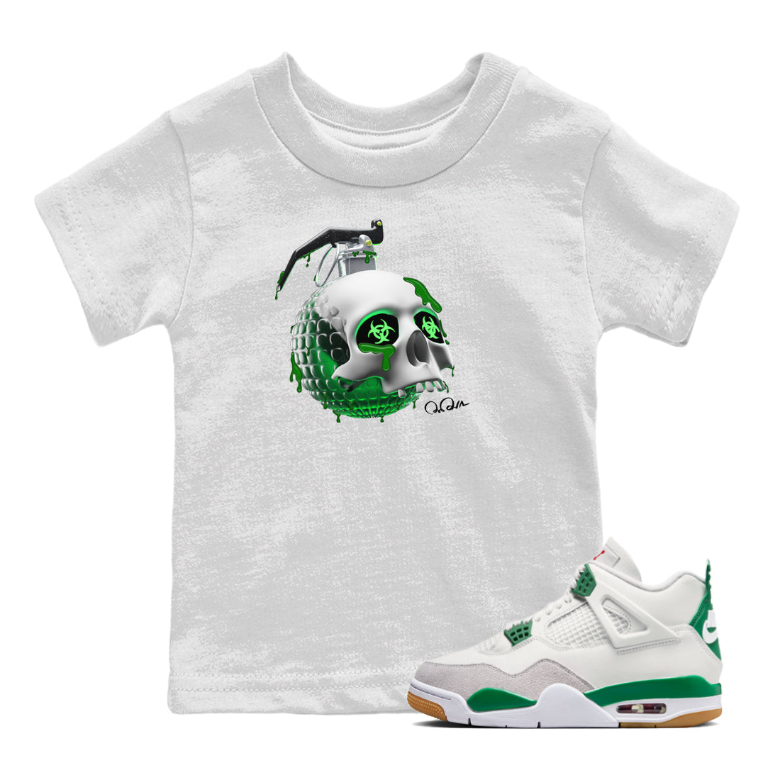 Skull Bomb Kids Tops - Air Jordan 4 Pine Green SB