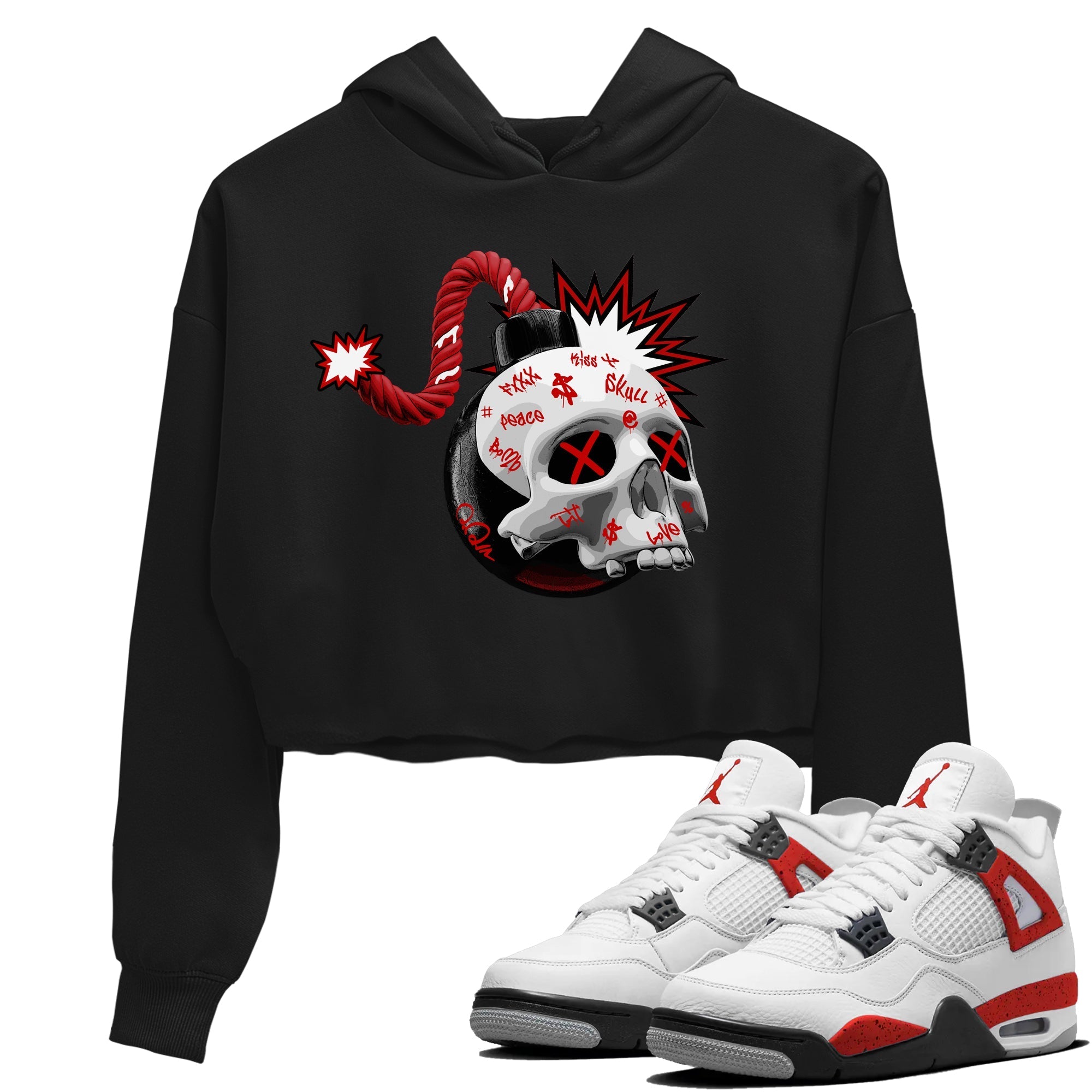 Skull Bomb Women's Tops - Air Jordan 4 Red Cement
